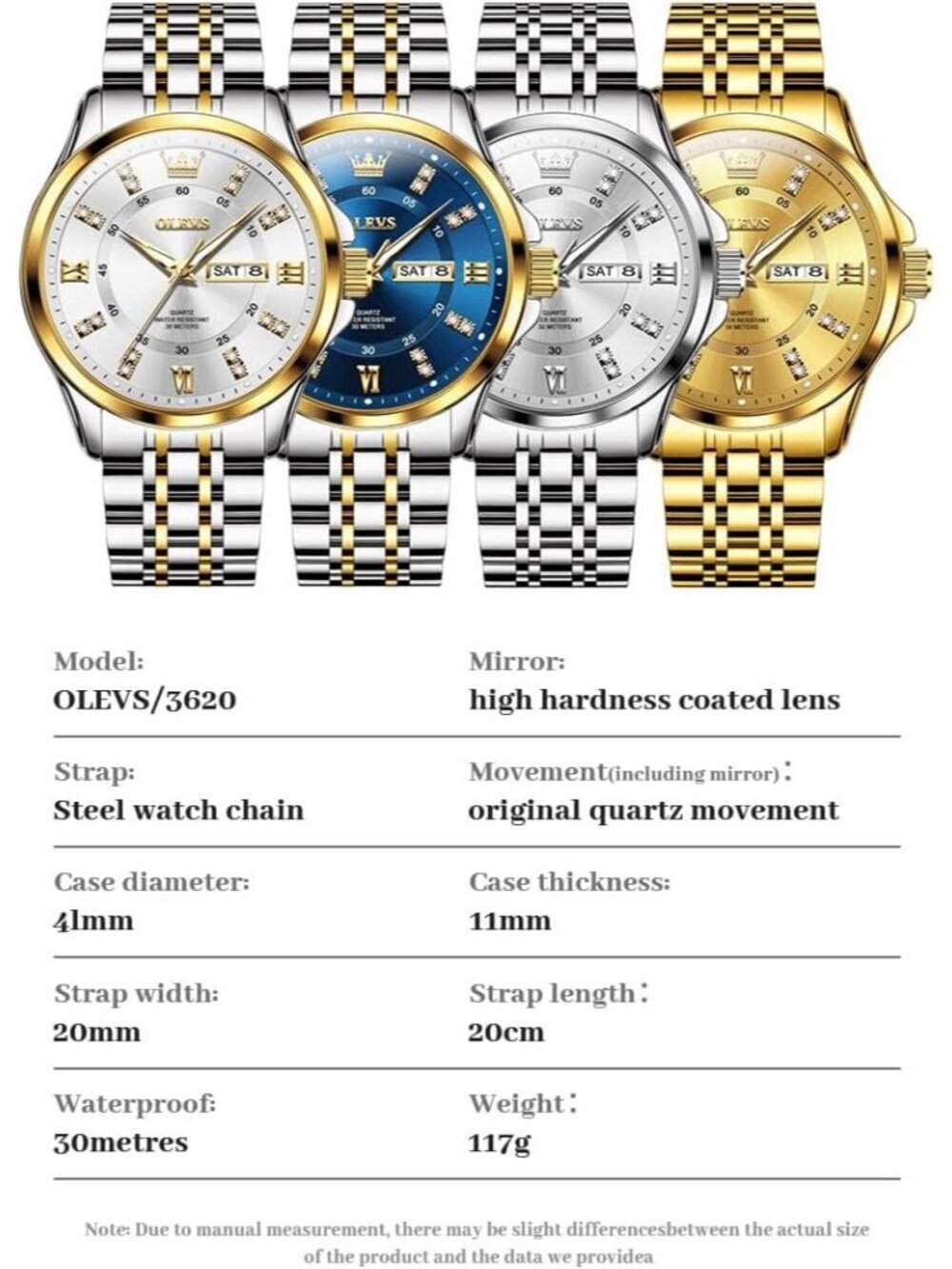 Men's Silver Blue Face Diamond Stainless Waterproof Luminous Analog Luxury Watch - Picture 6 of 6